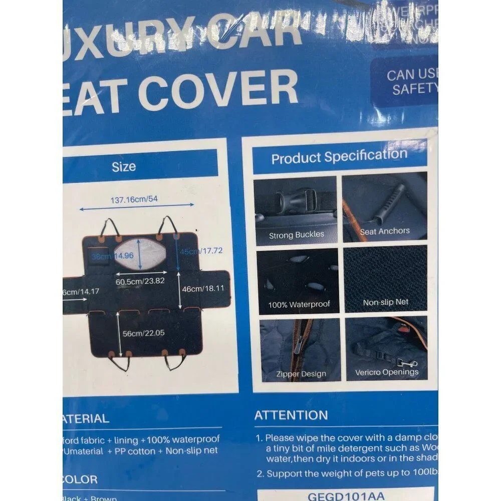 Luxury Black Car Seat Cover For Pets Waterproof & Nonslip
